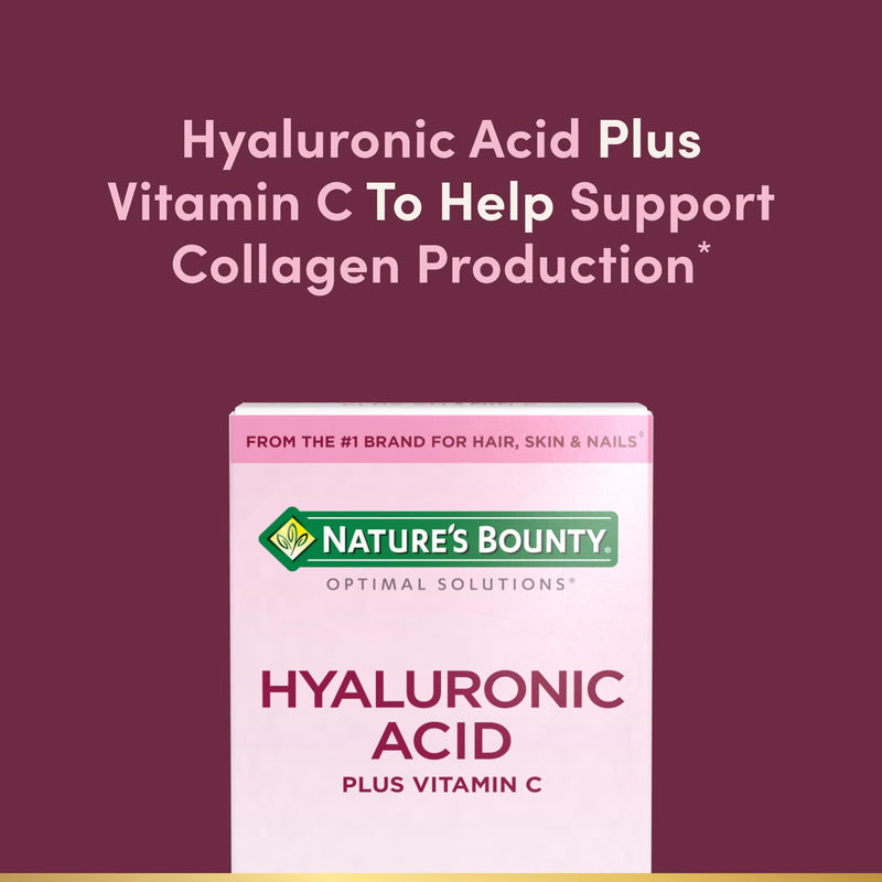 Nature's Bounty Vitamin C and Hyaluronic Acid Supplement, Supports Glowing Skin, Immune Function & Collagen Production, 120 Capsules - 60 Day Supply, Optimal Solutions Supplements for Skin Health 120 Count (Pack of 2)