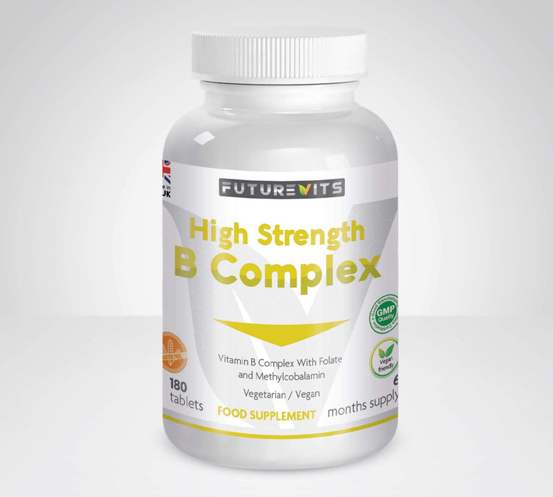 Vitamin B Complex 180 Tablets 6 Month Supply Contains 8 B Vitamins in 1 Tablet, Vitamins B1, B2, B3, B5, B6, B12, Biotin & Folic Acid High Strength Vegan & Gluten Friendly Made UK Futurevits