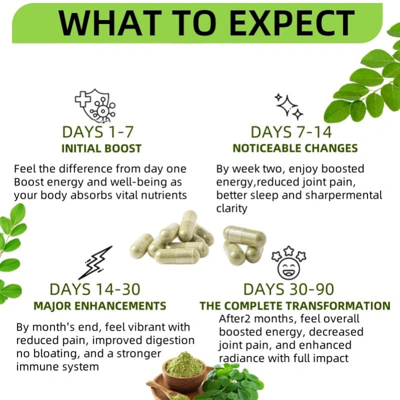 2 PCS Moringa Capsules,90 Capsules 800mg Non-GMO and Gluten Free,Moringa Powder Capsules Supplement Supports Energy, Joint & Immunity & Gut Health