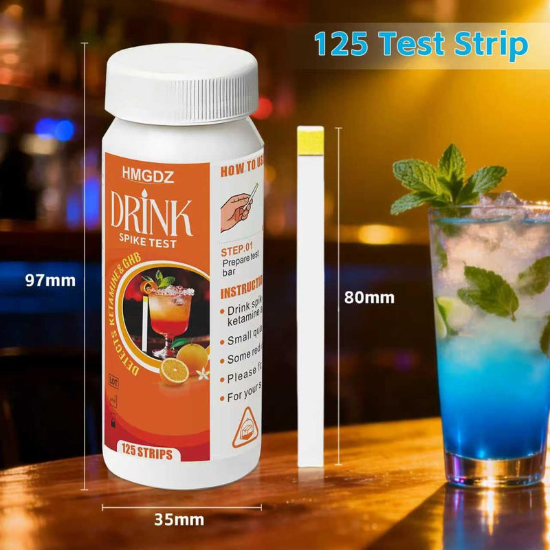 Spiked Drink Test Strips-125 Tests Alcohol Test Strips,10 Second-Side,Tests for GHB and Ketamine in the Beverage, Beer, Cocktail, Juice, Wine, Juice etc.Beverage Safety
