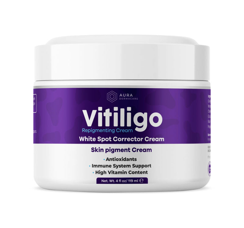 Vitiligo Cream for White Spots (8oz) - Repigmenting Cream with Polypodium Leucotomos and Melanocyte Support - Promotes Even Pigmentation by Aura Dermacare 4 Ounce (Pack of 2)