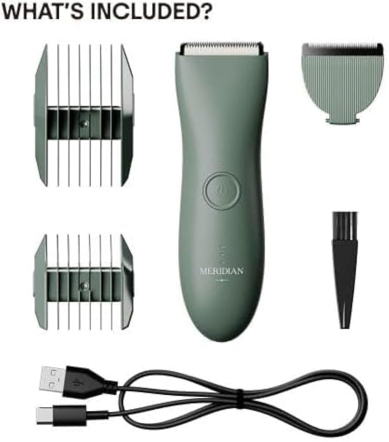 [Australia] - MERIDIAN - The Starter Package - Original Electric Body & Pubic Hair Trimmer Set, 1 Replacement Blade - Cordless, Waterproof, Rechargeable - for Men and Women - Easy & Pain-Free Grooming Kit - Sage Sage Trimmer + 1 Blade 
