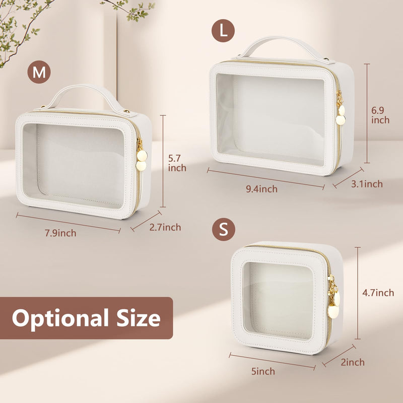 Soimeat Travel Clear Makeup Bag with Makeup Brush Bag, Leather Makeup Case Toiletry Bag, Portable Cosmetic Bag Case, Transparent Waterproof Cosmetic Organizer Storage Bag for Women,