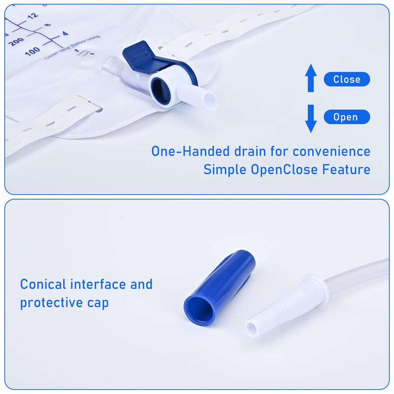 [Australia] - 1000ml Catheter Leg Bags, Urinary Drainage Bag for Men Women with Anti-Reflux Valve, 18‚Äù Tubing and Adjustable Cloth Straps, Easy Flip Drain (Pack of 5) 1000 ML - 5 Pack 