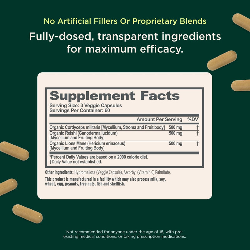 [Australia] - Genius Mushroom Supplement - Full-Spectrum Lion‚Äôs Mane, Cordyceps, Reishi -Daily Brain Nootropic for Energy, Focus, Memory & Overall Wellness - 180 Capsules ‚Äì Organic for Mental Clarity & Performance 