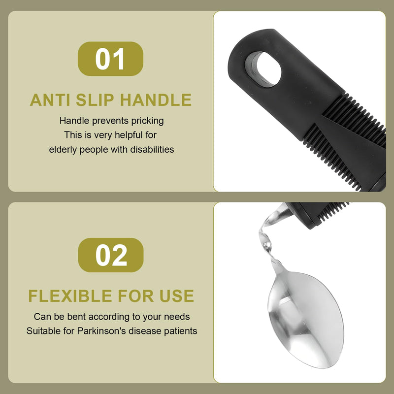 4 x Parkinson's Cutlery Spoon Thick Handle Easy Grip Vibrating Fork Diet Spoon Anti Shaking Foldable for Elderly Parkinson's and Tremors