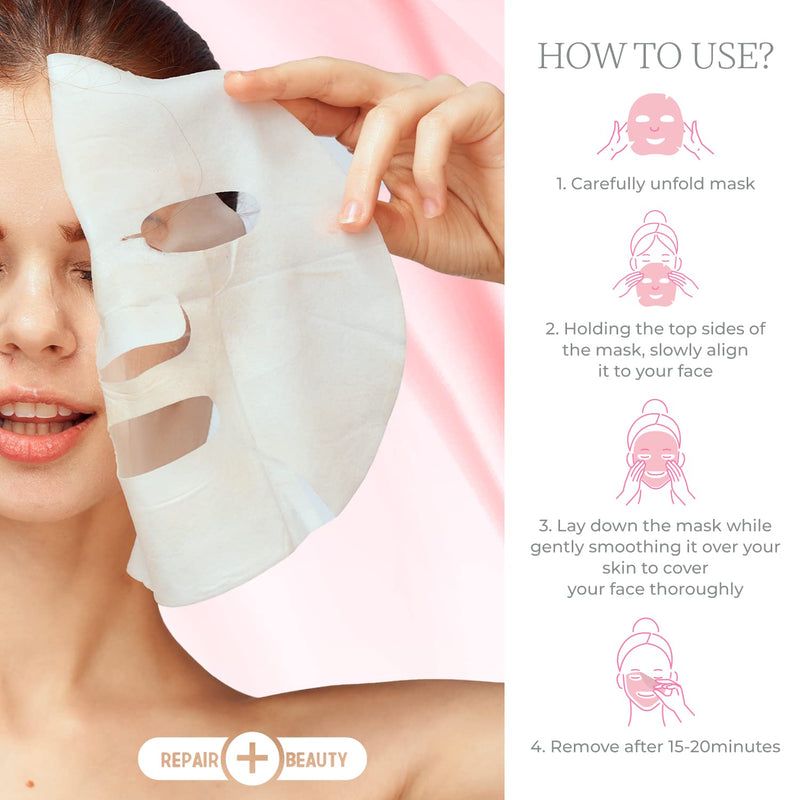 Hyaluronic Acid & Vitamin E Sheet Face Mask - Plumps & Moisturizes Skin, Reduces Wrinkles & Fine Lines, Hydrating Sheet Mask - Cruelty Free Korean Skin Care For All Skin Types - 5 Masks