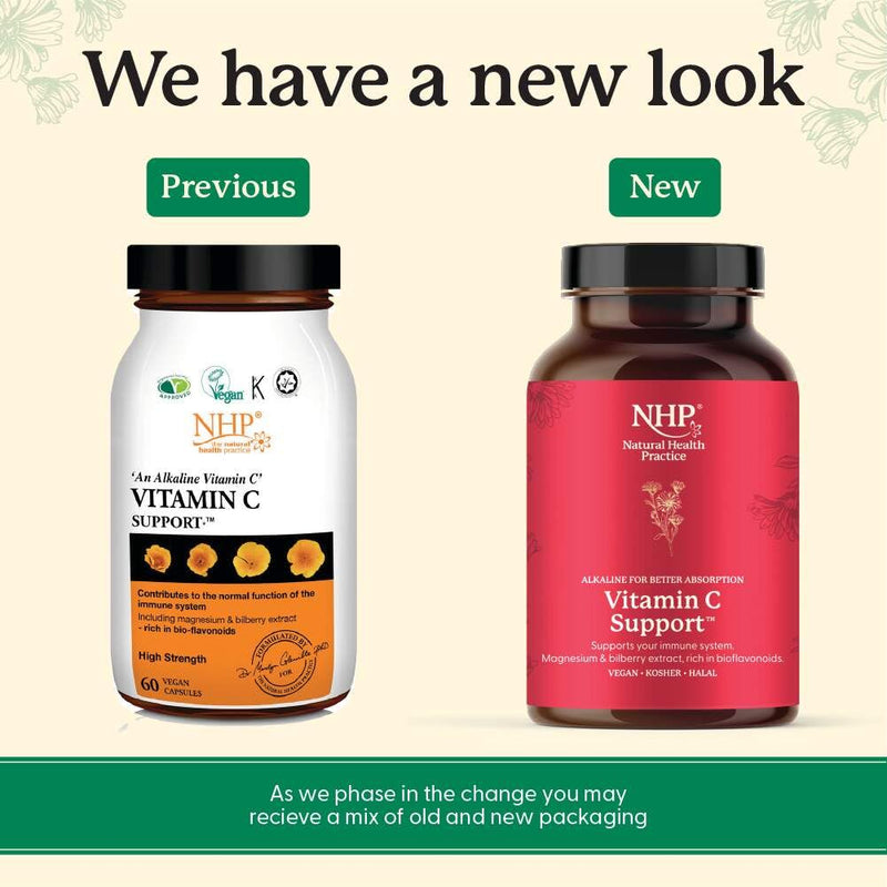 NHP Advanced - Vitamin C Support with Magnesium Ascorbate & Bilberry Immune Boosting Supplement, Supports Nervous System Function, Reduces Fatigue, Gluten - Free, 60 Vegan Capsules 1 count (Pack of 1)