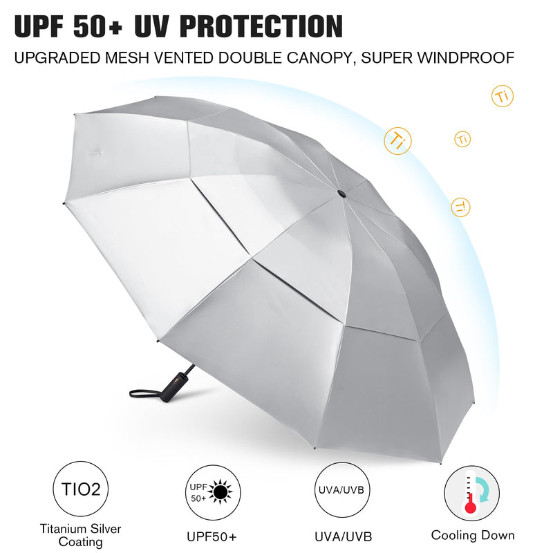 Prospo UPF 50+ UV Protection Umbrella Sun Blocker 46Inch + 62 Inch Large Compact Folding Travel Umbrella Auto Open Close Sun Shade for Women Men