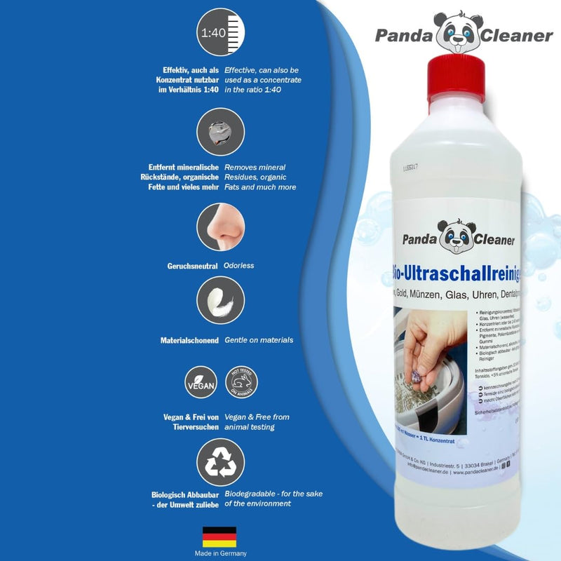 [Australia] - PandaCleaner ultrasonic cleaner concentrate for ultrasonic bath - 1L concentrate for glasses, dental products, gold, coins, glass, watches (waterproof) and much more. (1000ml) 1 l (pack of 1) 