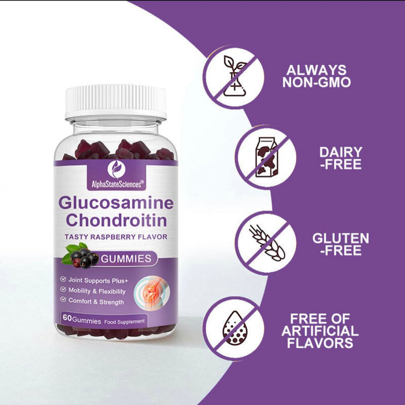 Raspberry Bliss Glucosamine Chondroitin Gummies 1500mg High Strength - 60 Gummies