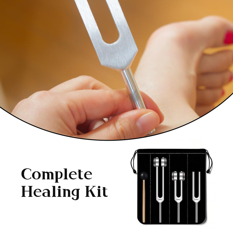[Australia] - Tuning Forks for Healing Set - 128Hz 256Hz 512Hz Frequency Healing Devices, Aluminum Alloy Chakra Balancing Tools with Carrying Pouch & Mallet for Sound Therapy, Meditation & Yoga 