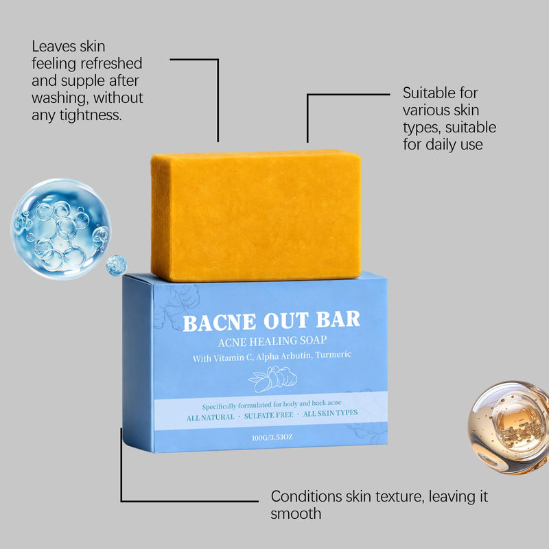 2 PCS Bacne Out Back Acne Cleansing Soap | Turmeric, Vitamin C & Alpha Arbutin Formula, Natural Exfoliating Cleanser For Back & Body Breakout Care