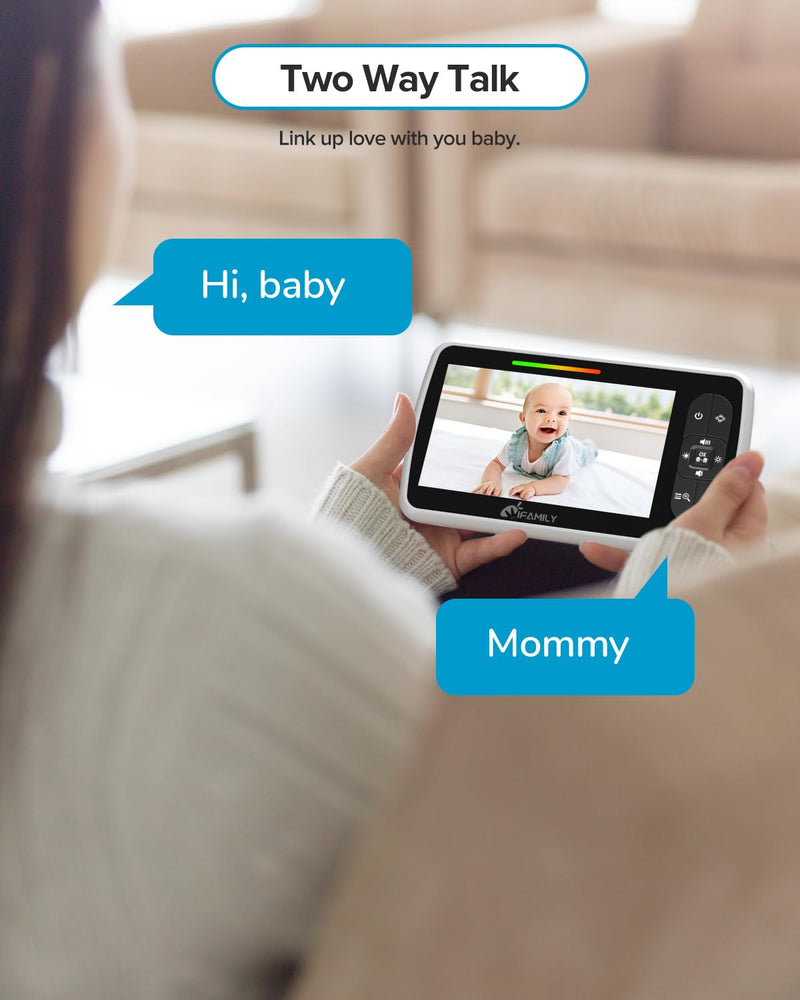 [Australia] - iFamily Baby Monitor - Large 5" Screen with 30Hrs Battery Life - Remote Pan-Tilt-Zoom;No WiFi, Two-Way Audio, Night Vision, Temperature, Lullabies, 960ft Long Range Baby Monitor with Camera and Audio 1 Camera 