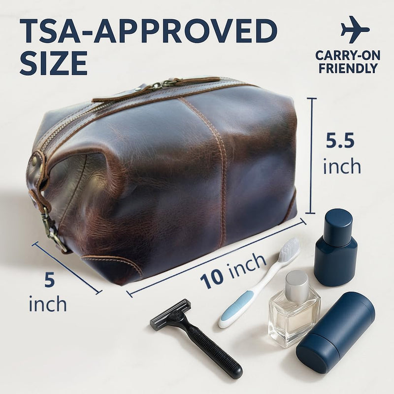 Leather Toiletry Bag for Men - Full Grain Travel Dopp Kit & Shaving Bag | Handcrafted, Spacious Compartment, YKK Zipper, TSA Carry-On, Waterproof Lining, Metal Feets, Makeup and Cosmetic Organizer Walnut Brown