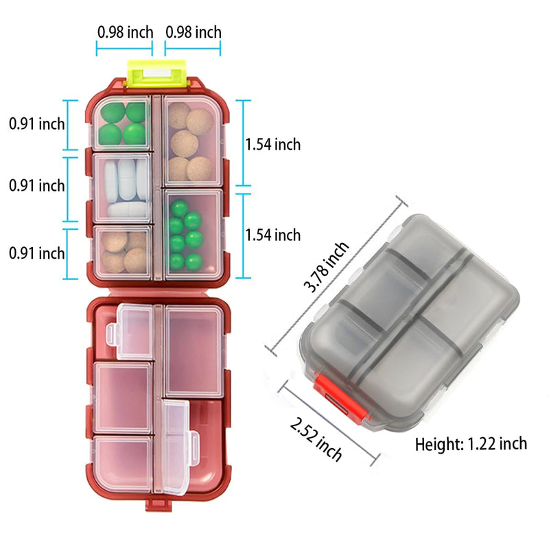 Weekly Travel Pill Organizer Box, 10 Compartments Small Fold Case | Medicine Holder, Daily AM PM Morning Night Pocket Travel Capsule Dispenser for Vitamin, Fish Oil, Supplement, Tablet, Grey 10 slot