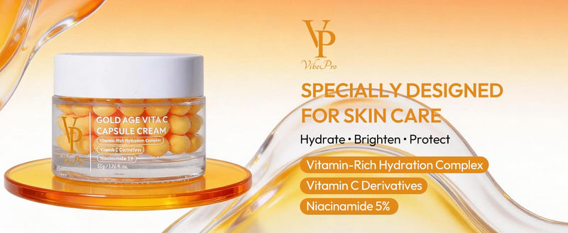 VP Gold Age Vita C Capsule Cream, Vitamin C & Niacinamide Face Moisturiser, Hydrating Glow Cream with Capsule Formula, Lightweight Daily Skincare, Korean Skincare, 50g Yellow 1 Unscented