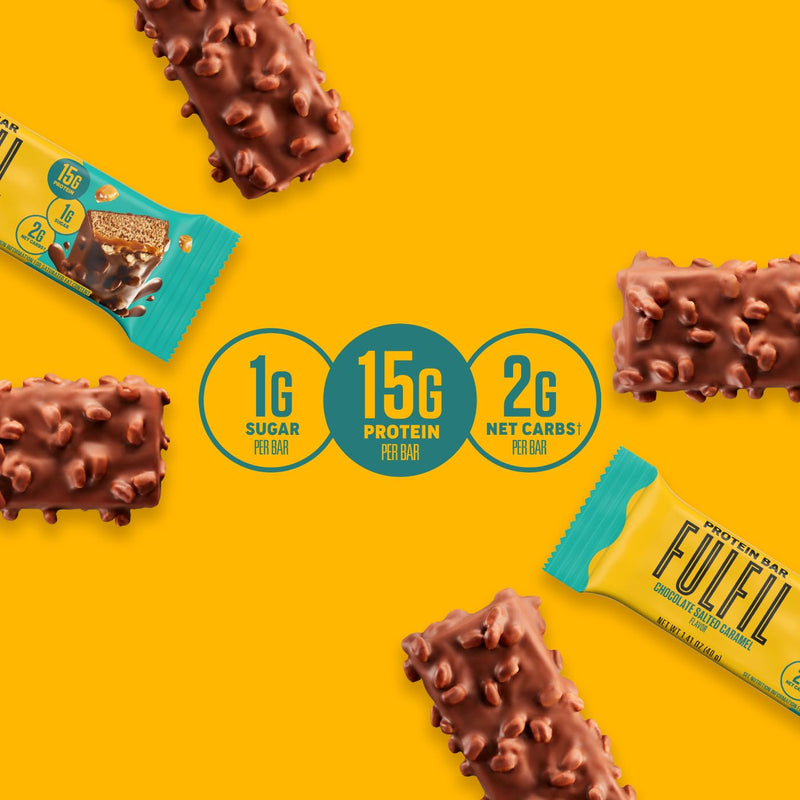 [Australia] - FULFIL Protein Snack Bars, Chocolate Salted Caramel Flavored, Gluten Free with 15g Protein, Pantry Staples, 12 Count 1.41 Ounce (Pack of 12) 