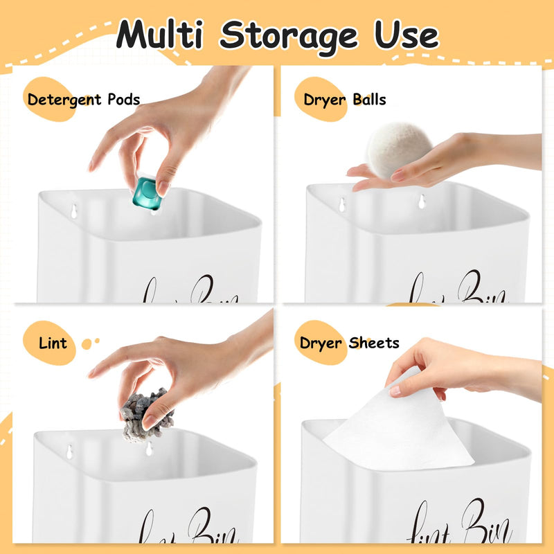 [Australia] - Sealegend Magnetic Lint Bin Lint Trash Can for Laundry Room Organization and Storage Dryer Lint Bin Decor Wall Mounted Space-Saving, Gray White 