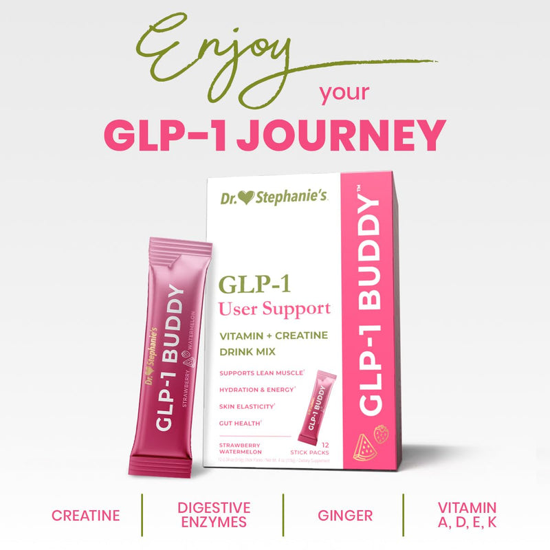Dr. Stephanie's GLP-1 Buddy Pair with GLP-1 Boosters for Best Results - Digestive Support, Preserve Lean Muscle, Replenish Vitamins - Strawberry Watermelon Drink Mix