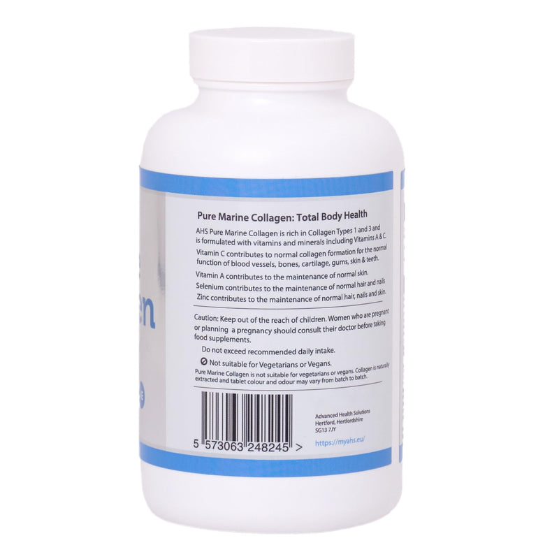 AHS Pure Marine Collagen Tablets, Types 1 & 3, with Vitamins A, C & E, 250 Tablets, Food Supplement