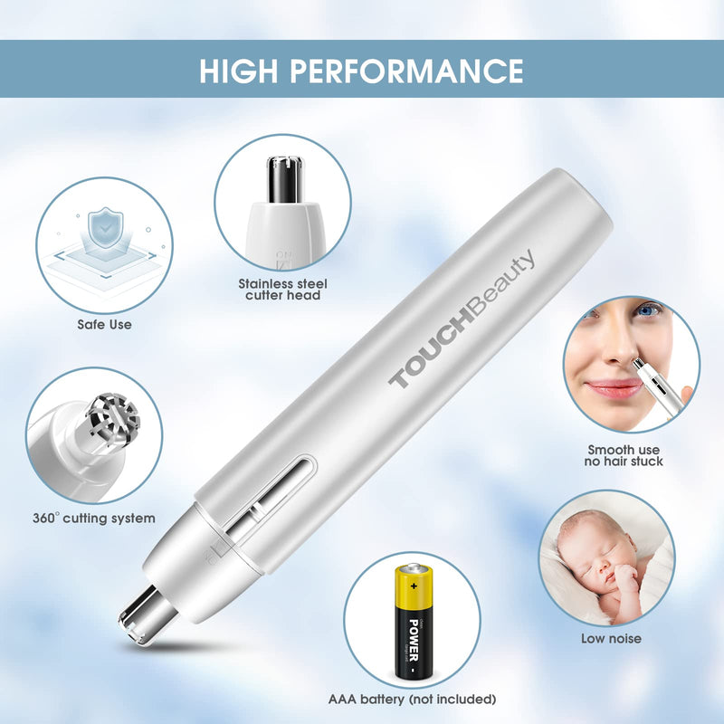 [Australia] - TOUCHBeauty Portable Ear Nose Hair Trimmer for Women, Nose Hair Trimmer Women, Nose Hair Trimmer, Ear and Nose Hair Trimmer for Men and Women, Battery Operated, Easy Cleaning Silver1 