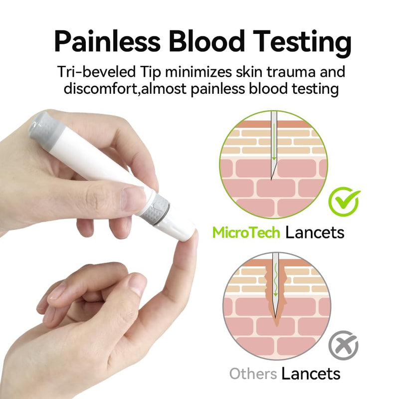 MicroTech Blood Glucose Test Strips & Lancets, 180d Opening Valid, Immune to Blood Oxygen, Only for Gocheck2, 100 Count.