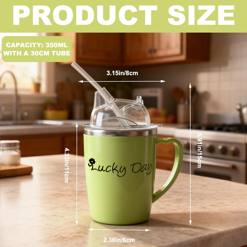Adult Sippy Cup 350ml, 3-in-1 Beakers for Elderly with Lid And 30cm Straw, Non Spill Cups for Elderly, Anti Choke Safe Drinking Cup for Elderly Disabled Patient Maternity, Dysphagia Cups (Green)