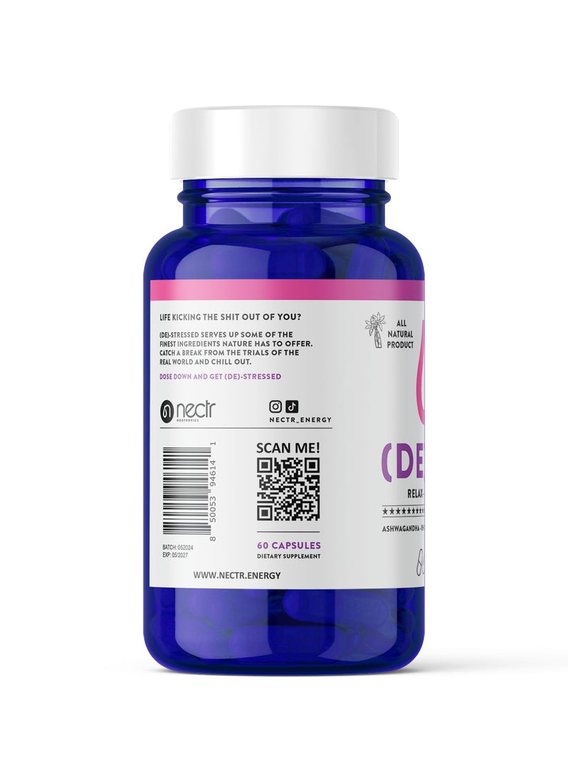 [Australia] - Nectr DE-Stress - Ashwagandha - Rhodiola Rosea - Reishi Extract 10:1 - L-Theanine - Chamomile Extract 20:1-30 Servings (60 Capsules) - Promotes Natural Mood Control for Relaxation - Made in Sweden 