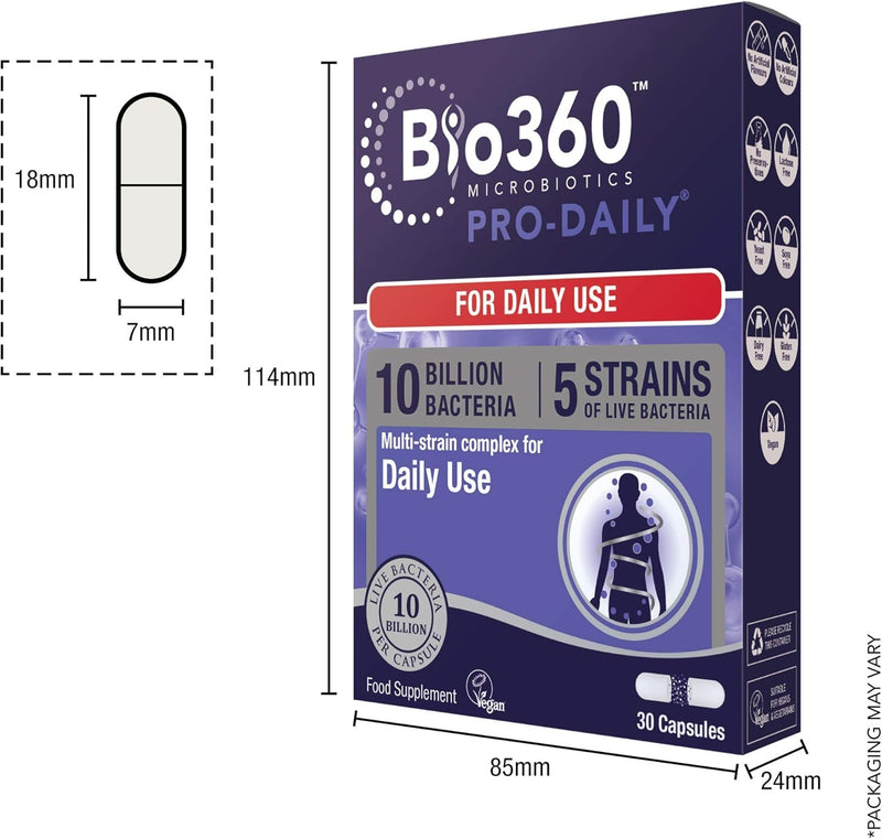 Natures Aid Bio360 Pro-Daily (10 Billion Bacteria) 30 Capsules (Pack of 5)