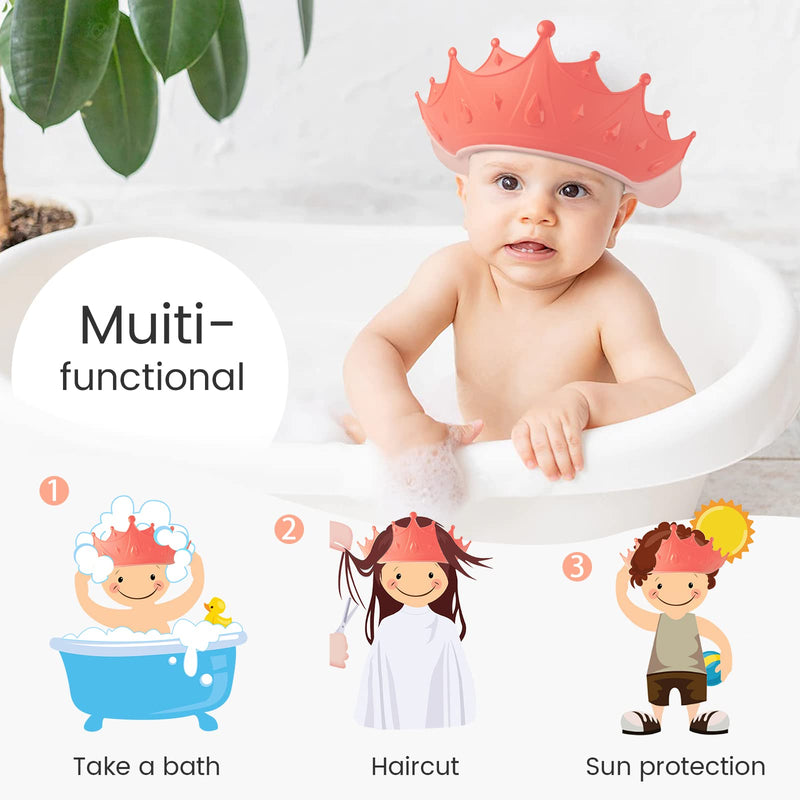 [Australia] - FUNUPUP Baby Shower Cap for Kids, Adjustable Toddler Hair Washing Shield Bathing Cap Baby Shower Visor Shampoo Cap (Crown, Pink) Crown 