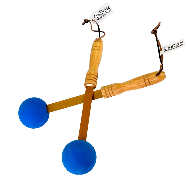 [Australia] - CanDo Percussion Massagers 2 Pack Manual Ball Massage, Flexible Stick Massage Tools for Sore Muscles, Back, Shoulders, Neck, Legs, and Total Body with Comfort Grip Wood Handles, Blue 