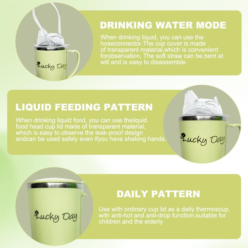 Adult Sippy Cup 350ml, 3-in-1 Beakers for Elderly with Lid And 30cm Straw, Non Spill Cups for Elderly, Anti Choke Safe Drinking Cup for Elderly Disabled Patient Maternity, Dysphagia Cups (Green)