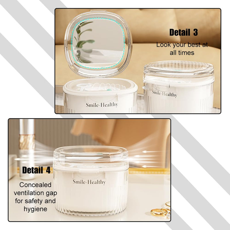 [Australia] - Denture Case Kit, Retainer Cleaner Case with Cleaning Brush, Retainer Cleaning Denture Bath Cup with Mirror Use in Denture Bridges, Partial Dentures, Traditional Braces for Travel 