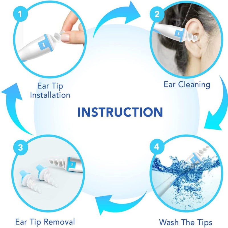 [Australia] - Earwax remover, Q-grips ear cleaner, safe and soft 360 degree spiral silicone ear cleaning kit with 16 washable replacement heads, suitable for children and people 