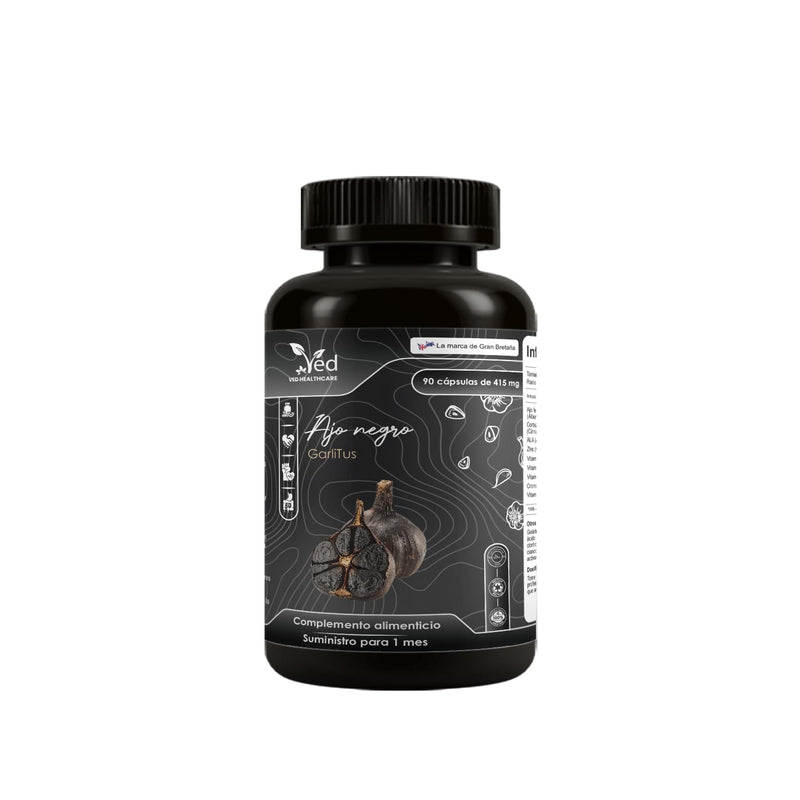 VED Black Capsules Garlitus - High Strength Odourless Capsules with Aged Garlic Extract, Vegan 90 Capsules with Cinnamon Bark and ALA Zinc, Vitamin B6, B1, B9, & B12.
