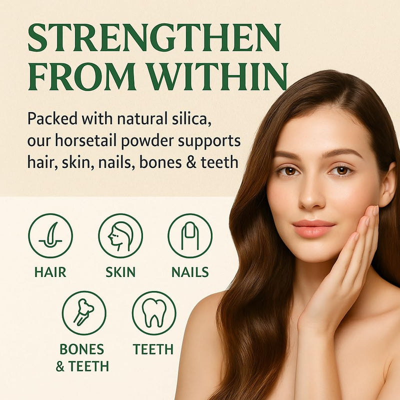 Horsetail Extract Powder 10:1 – Natural Silica Supplement by Nature’s Root – Premium Horse Tail Herb – Silicium-Rich Botanical Powder for Smoothies & Teas – Vegan, Pure, Filler-Free (200g)