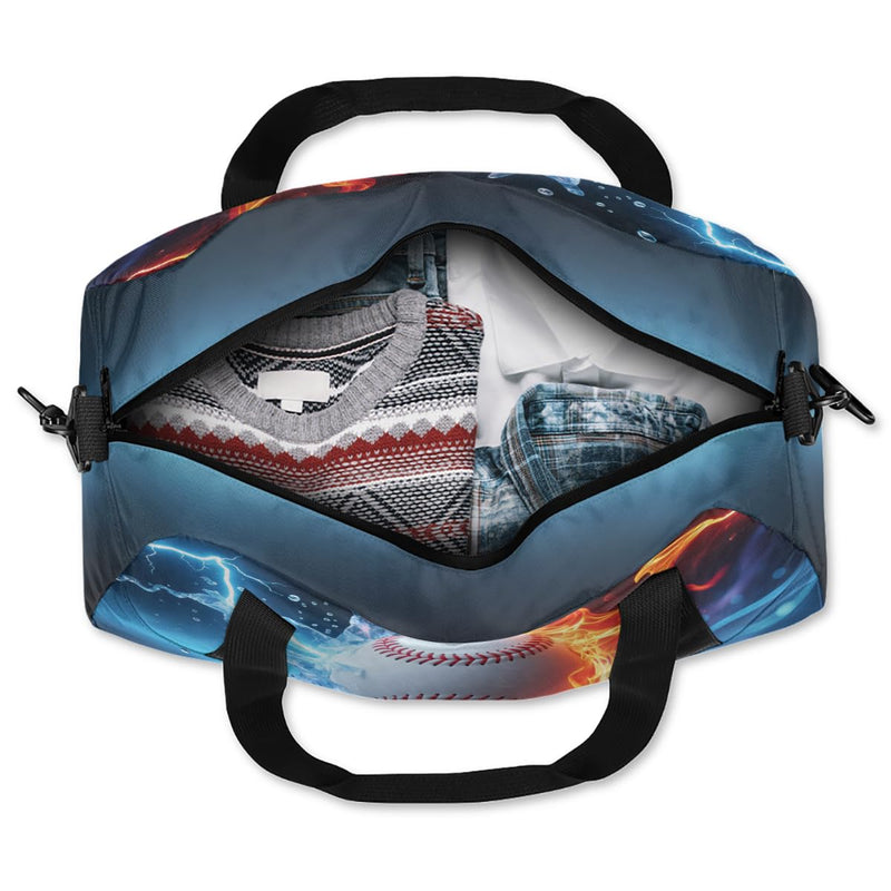 Abstract Fire Water Baseball Kids Duffle Bag for Boys, Small Lightweight Sports Gym Bag, Travel Overnight Weekender Tote, Carry On Duffel for School Sports Camping Sleepovers Abstract Fire Water Baseball