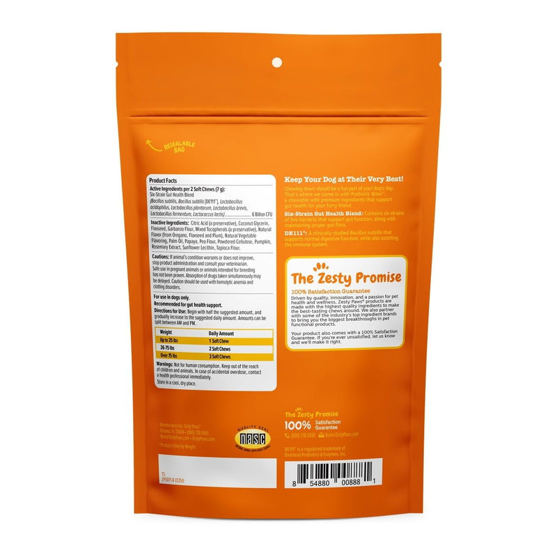 Probiotic Bites Soft Chews, Digestive Probiotics for Gut Flora & Immune Support for Dogs, Pumpkin Flavor 60 Count - PawsPlanet Australia