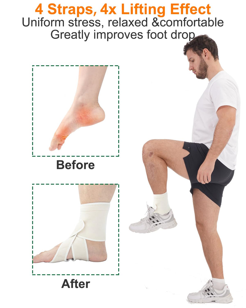 Drop Foot Brace - Adjustable AFO Ankle Brace for Walking & Stroke Recovery, Breathable Material for Ankle and Foot Support, Comfortable Design (Left, Beige) Left-Beige