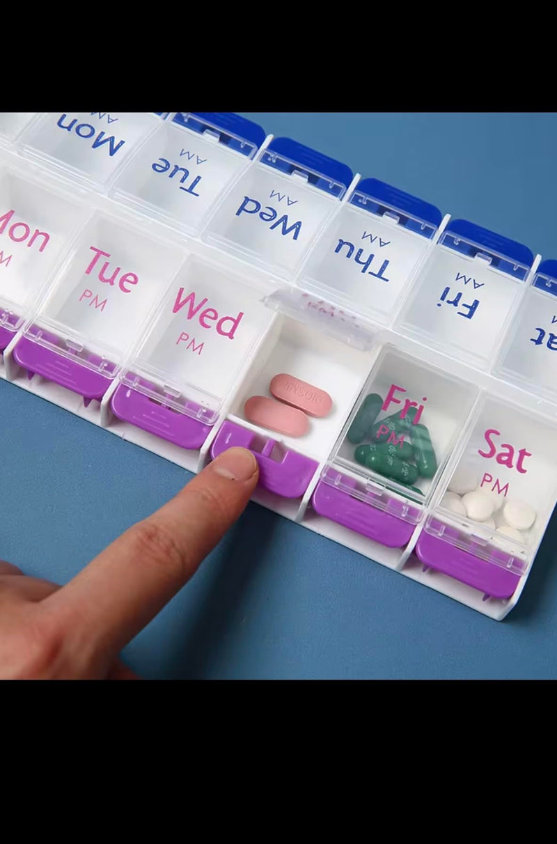Shea Muse Weekly Pill Organizer-14 Large compartments,AM/PM Medication Organizer, Portable Travel Pill Box for Vitamins, Supplements & Prescriptions, Secure Snap Closure, BPA-Free, Easy Open Design