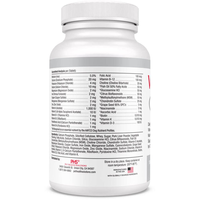 Vita-Tabs Silver - Vitamins, Minerals, Nutrients - Support for Senior Dog - Supplement for Healthy Bone, Joint, Energy, Immune System - 100 Chewable Tablets - PawsPlanet Australia