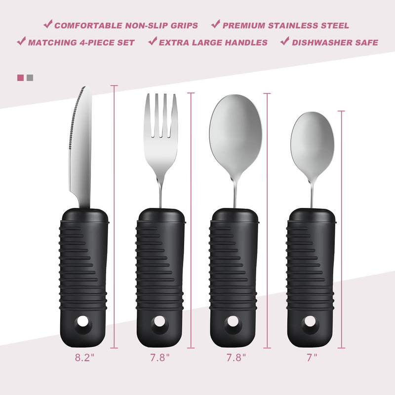 [Australia] - Adaptive Utensils,Easy Grip Silverware,Built Up Bendable Fork,Teaspoon,Tablespoon and Knife for Elderly,Hand Tremors,Arthritis and Parkinson's Patients,4 Piece Set 
