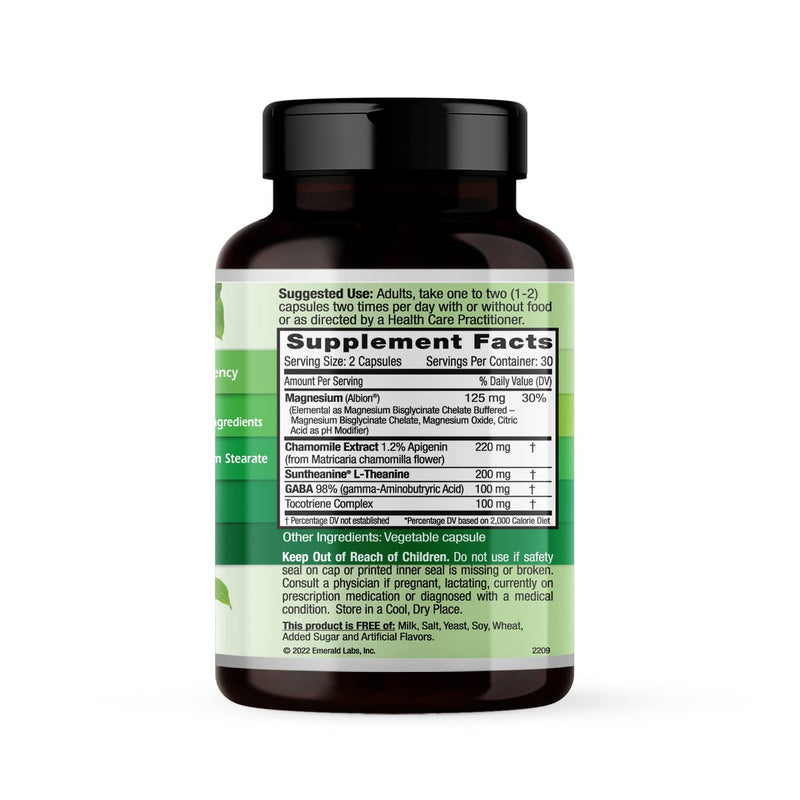 [Australia] - Emerald Labs Cerebral Calm - Brain Health Supplement with GABA, Albion Magnesium, Chamomile & Suntheanine L-Theanine - Premium Calming Supplement - 60 Vegetable Capsules (Up to 60-Day Supply) 