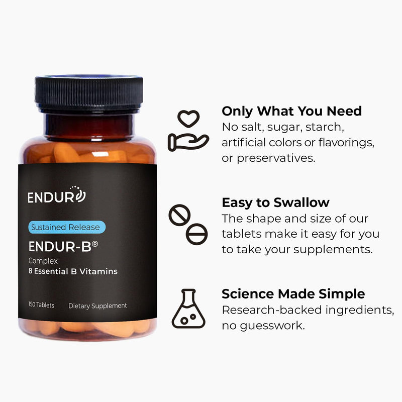ENDUR-B® Complex Sustained Release B-Vitamin Formula, 150 Tablets | All 8 B vitamins, Thiamin Riboflavin Folate B12 Biotin, Energy metabolism, cGMP & UL-Certified, USA made