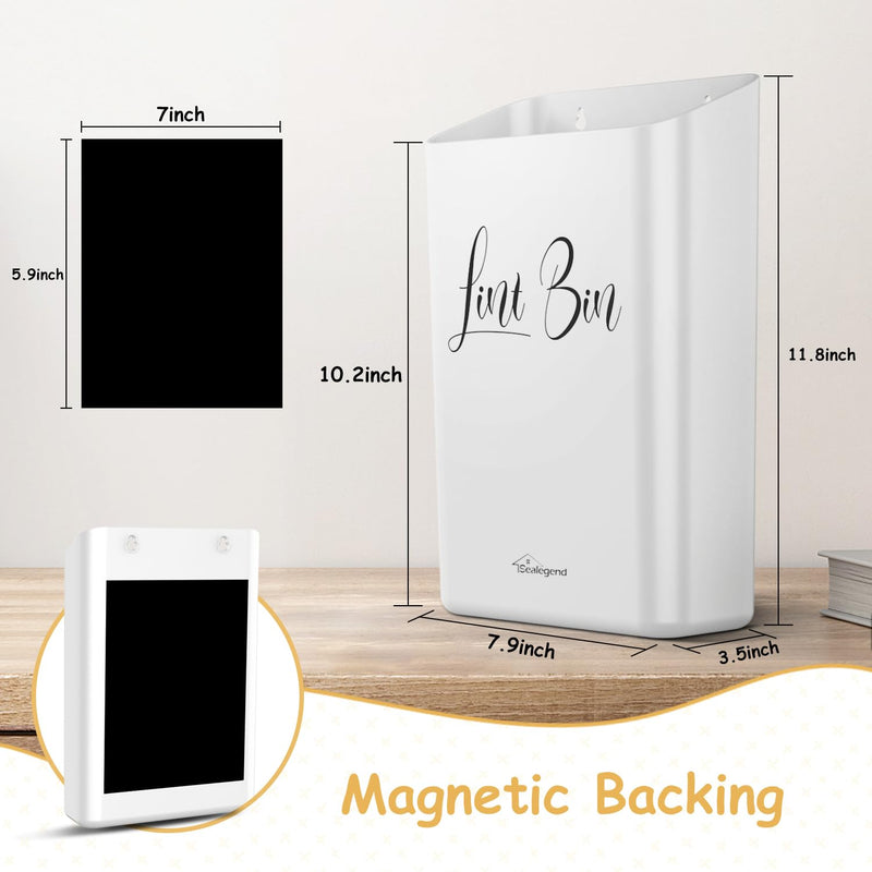 [Australia] - Sealegend Magnetic Lint Bin Lint Trash Can for Laundry Room Organization and Storage Dryer Lint Bin Decor Wall Mounted Space-Saving, Gray White 