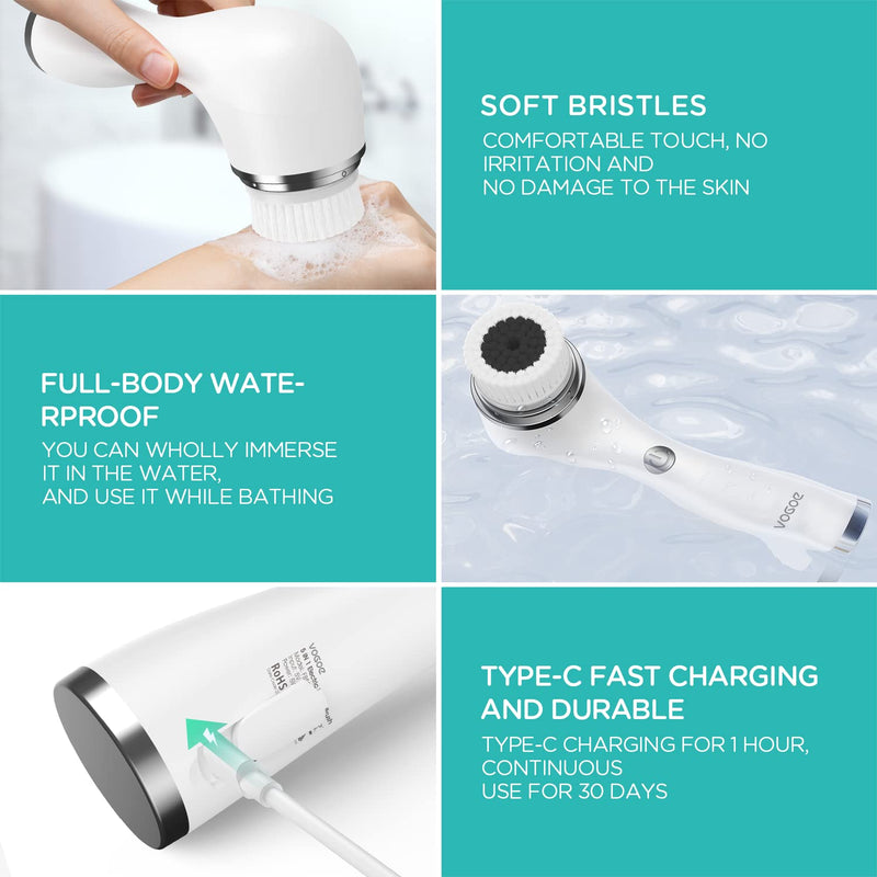 [Australia] - Facial Cleansing Brush Rechargeable, Spin Face Wash Brush IPX7 Waterproof Electric Face Scrubber Exfoliator, 3 Speeds & 5 Brushes for Cleansing and Exfoliating, White 