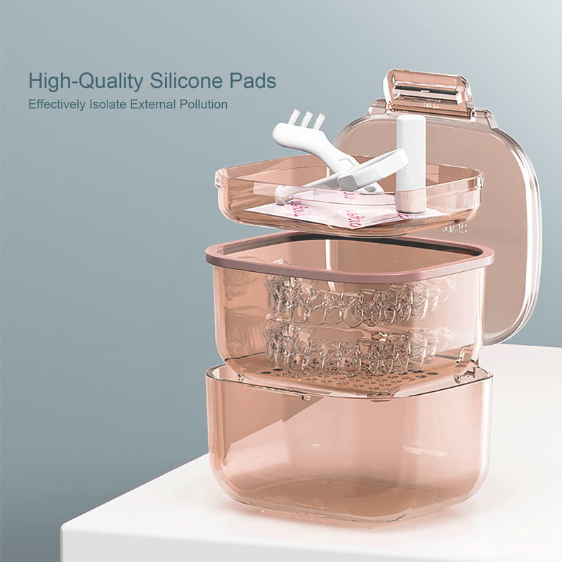 [Australia] - Retainer Case, Retainer Cleaner Case, Unique Denture Bath with Drain Tray, Suitable for Dentures, Denture Bridges, Partial Dentures, Traditional Braces, Etc. (Orange) 