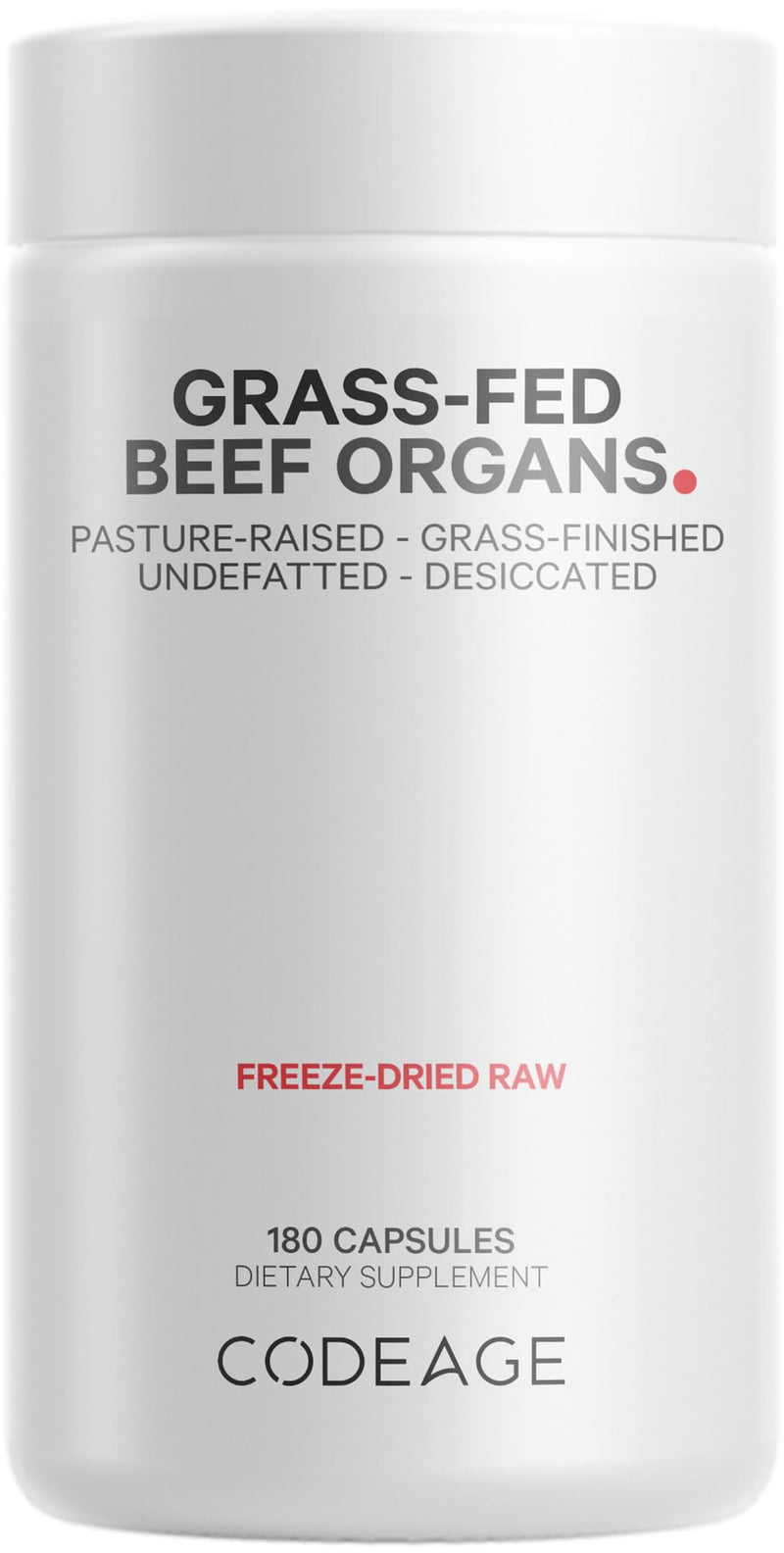 Codeage Grass Fed Beef Organs Supplement – Glandulars Supplements - Freeze Dried, Non-Defatted, Desiccated Liver, Heart, Kidney, Pancreas & Spleen Bovine Pills – Beef Vitamins - Non-GMO -180 Capsules 1