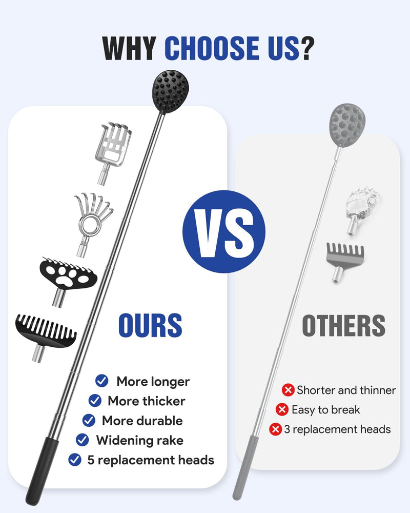 [Australia] - Gelibo Telescoping Back Scratcher with 5Pcs Detachable Heads,Birthday Christmas White Elephant Gifts for Adults Stocking Stuffers for Men, Mens Gifts, Extendable Back Massager Tool with Beautiful Box Black 